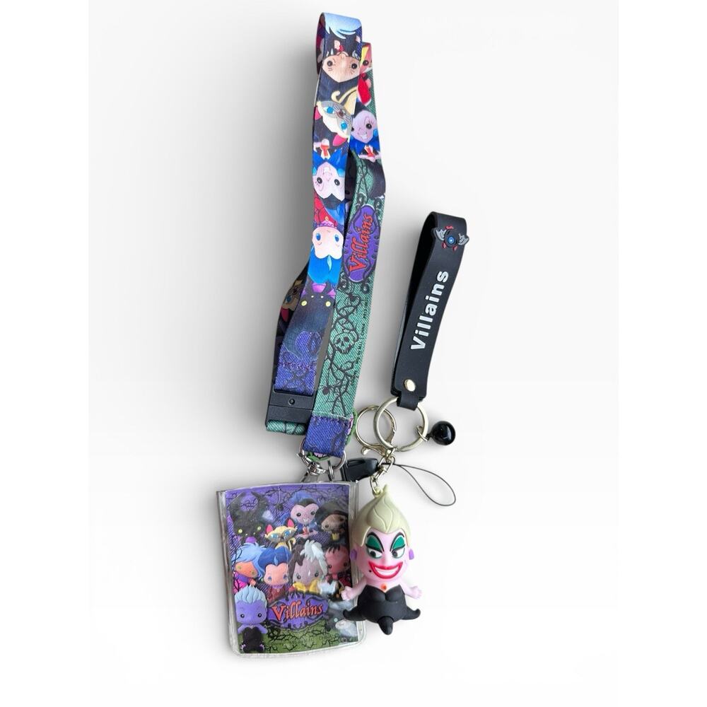 Disney Villains Wristlet Keychain With Bell Ursela & Villian Collectors Laynard